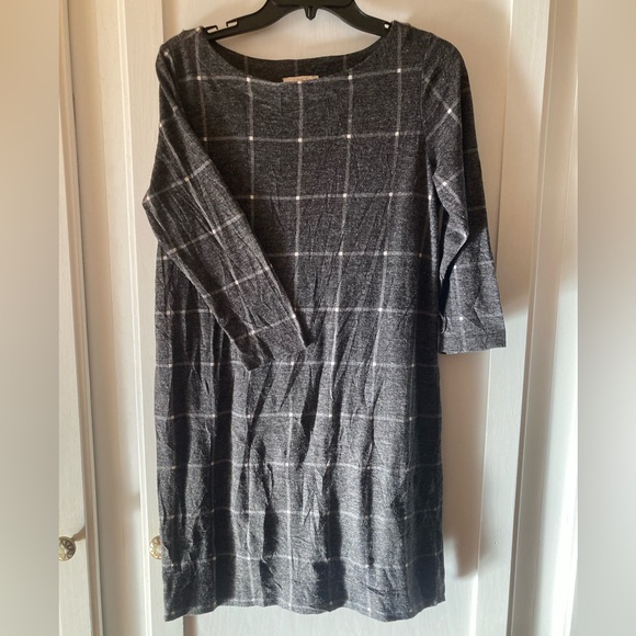 LOFT Gray and White Plaid Long Sleeve Dress - Picture 1 of 4